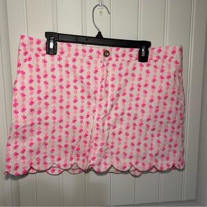 Lilly Pulitzer White & Hot Pink Pineapple Print Scallop Hem Colette Denim Skort
